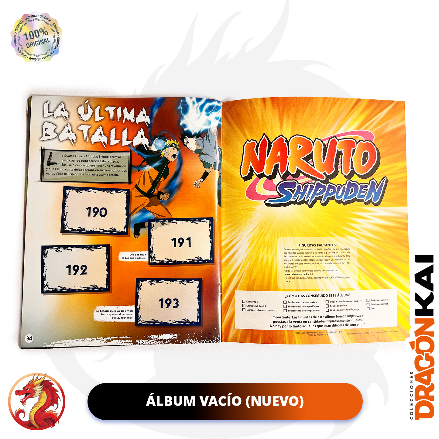 Álbum Naruto Shippuden 2022 (Panini) + Set completo de tarjetas y estampas a pegar