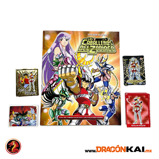 Álbum Caballeros del Zodiaco: Saga del Torneo Galáctico y los Caballeros Negros + Set completo a pegar (Inluye Armables y Tarjetas Limitadas)