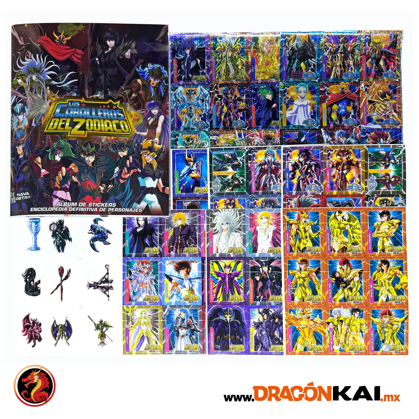 Álbum Enciclopedia Caballeros del Zodiaco + Set completo a pegar y Caps