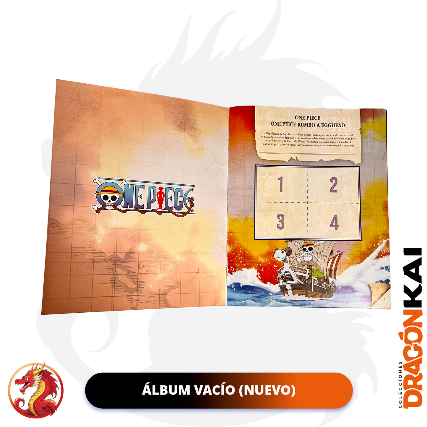 Álbum One Piece: Rumbo a Egghead (Panini 2025) + 4 sobres