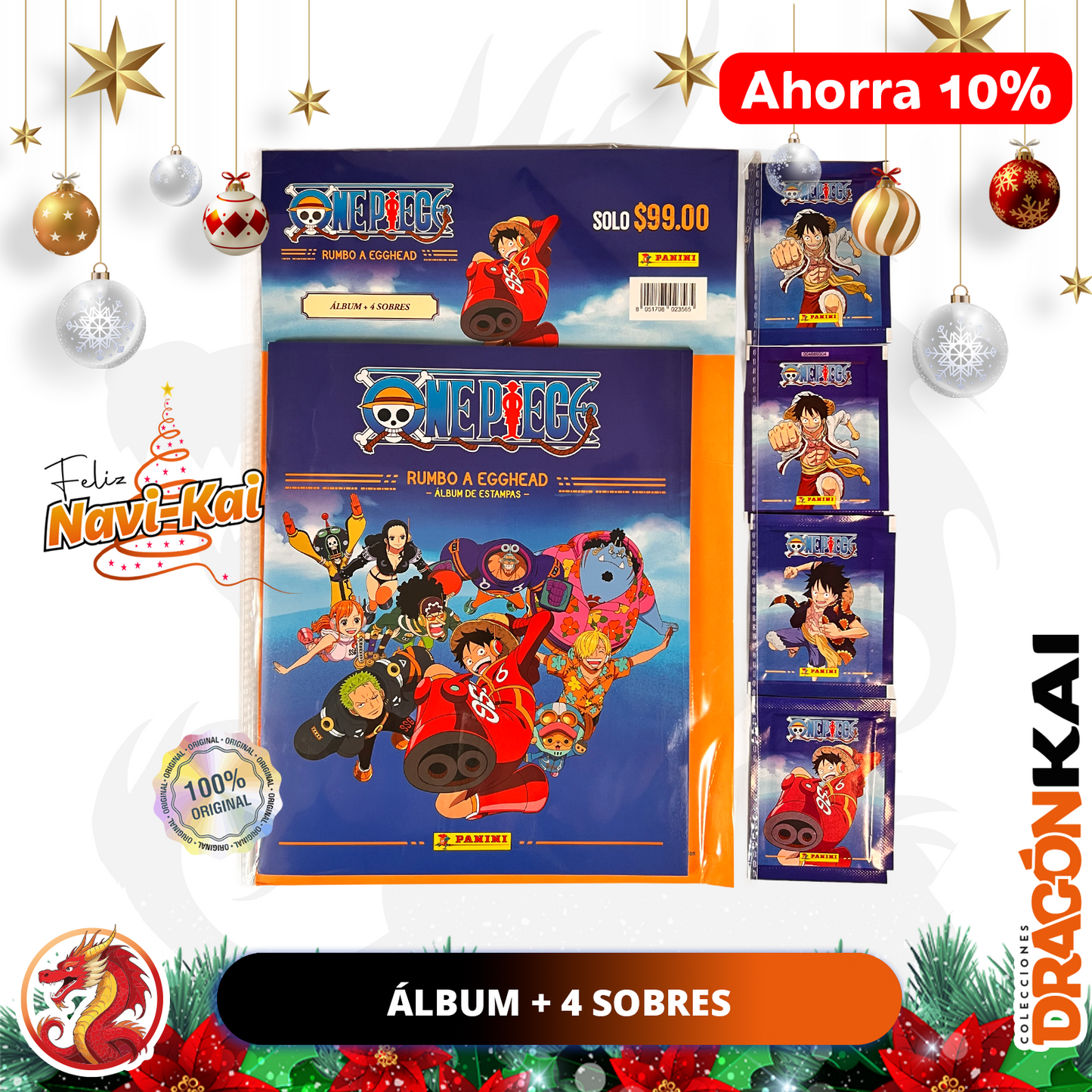 Álbum One Piece: Rumbo a Egghead (Panini 2025) + 4 sobres